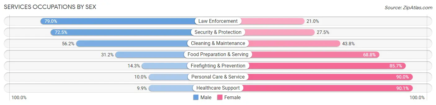 Services Occupations by Sex in Zip Code 49720
