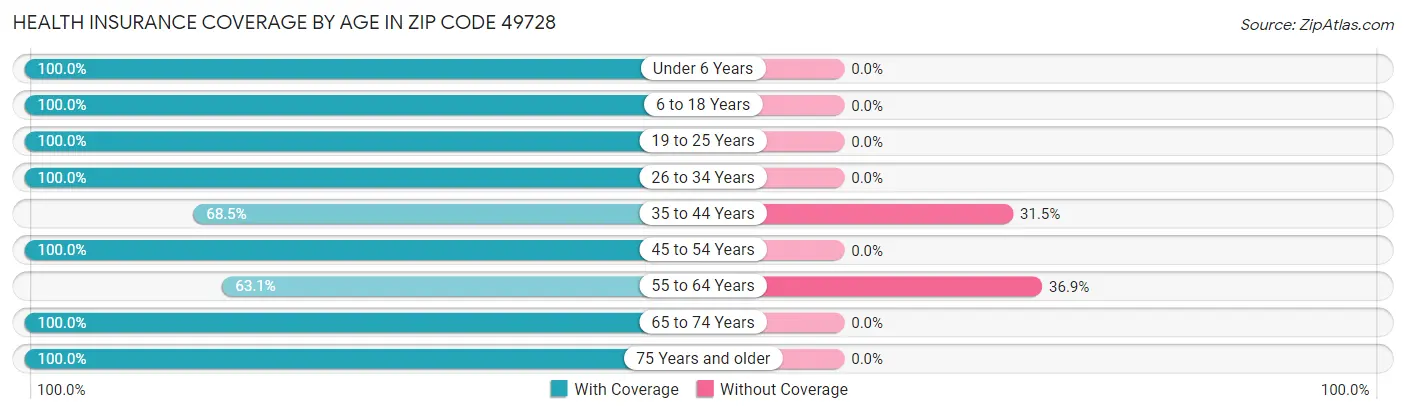 Health Insurance Coverage by Age in Zip Code 49728