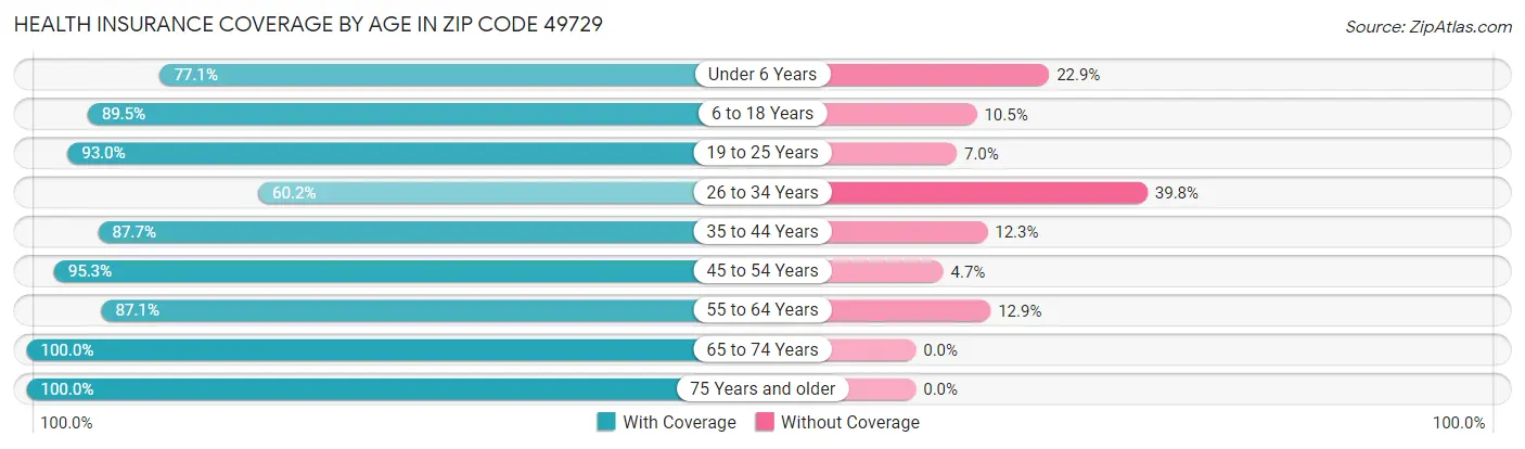 Health Insurance Coverage by Age in Zip Code 49729