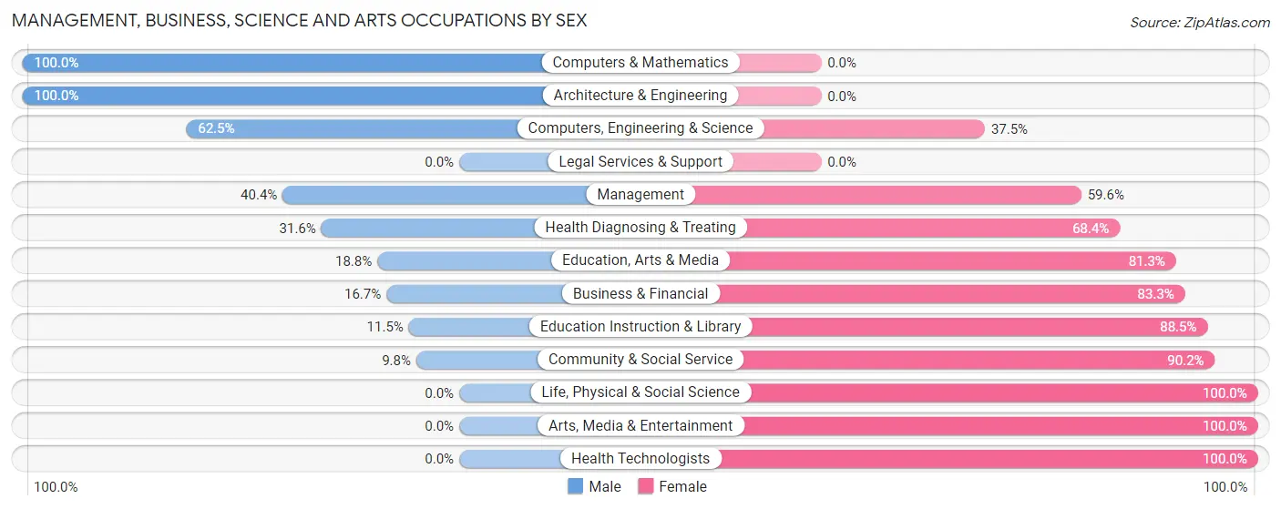 Management, Business, Science and Arts Occupations by Sex in Zip Code 49733
