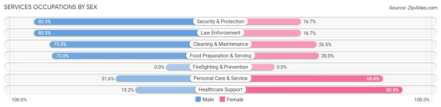Services Occupations by Sex in Zip Code 49733