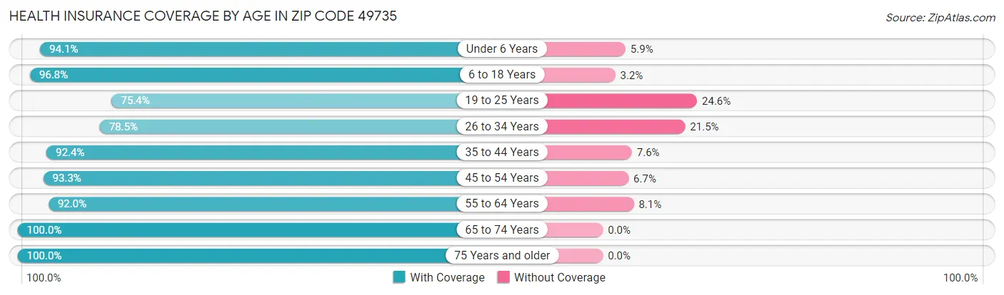 Health Insurance Coverage by Age in Zip Code 49735