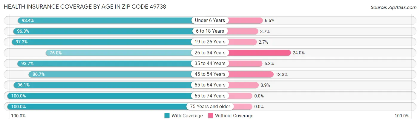 Health Insurance Coverage by Age in Zip Code 49738