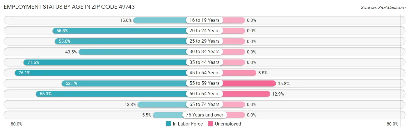 Employment Status by Age in Zip Code 49743