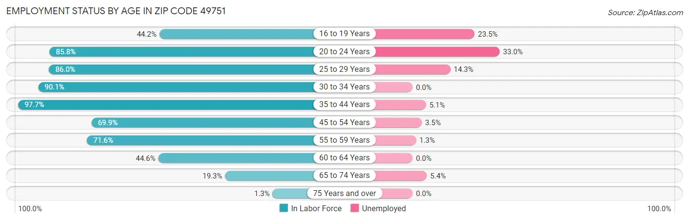 Employment Status by Age in Zip Code 49751