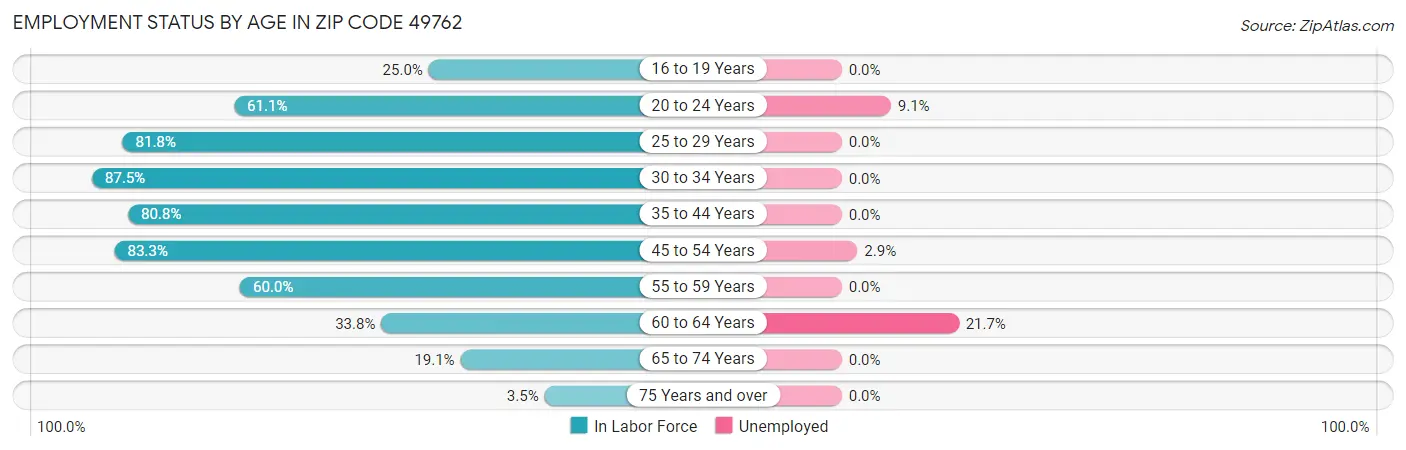 Employment Status by Age in Zip Code 49762