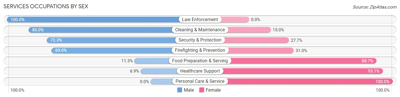 Services Occupations by Sex in Zip Code 49765