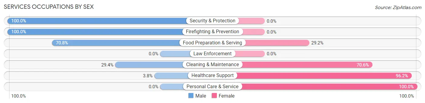 Services Occupations by Sex in Zip Code 49776