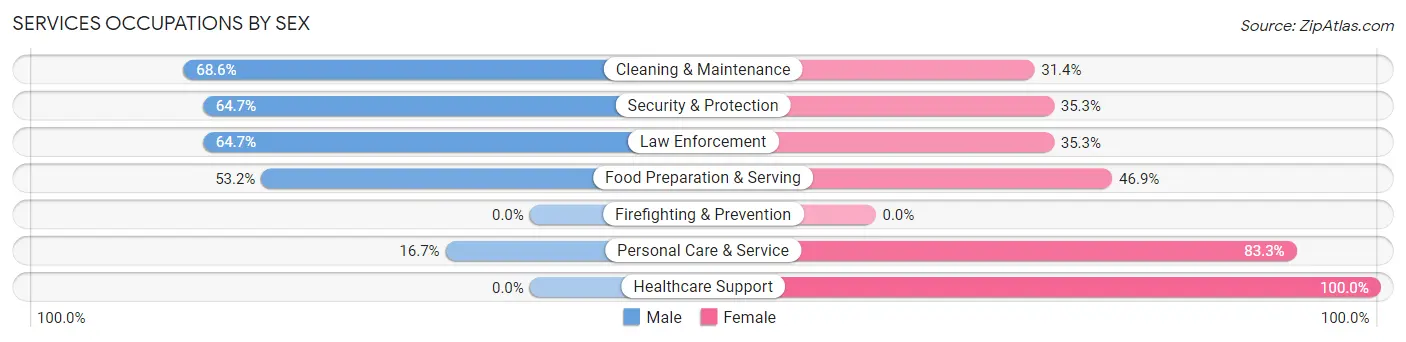 Services Occupations by Sex in Zip Code 49779