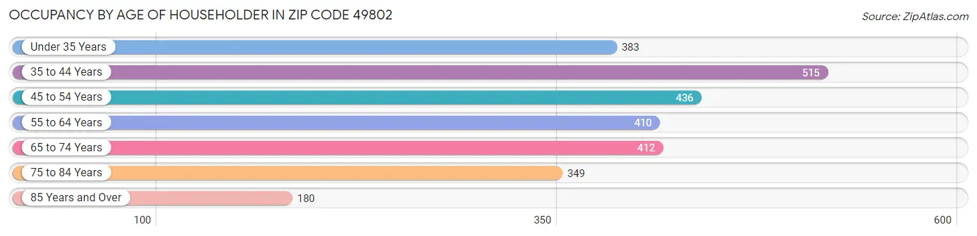 Occupancy by Age of Householder in Zip Code 49802