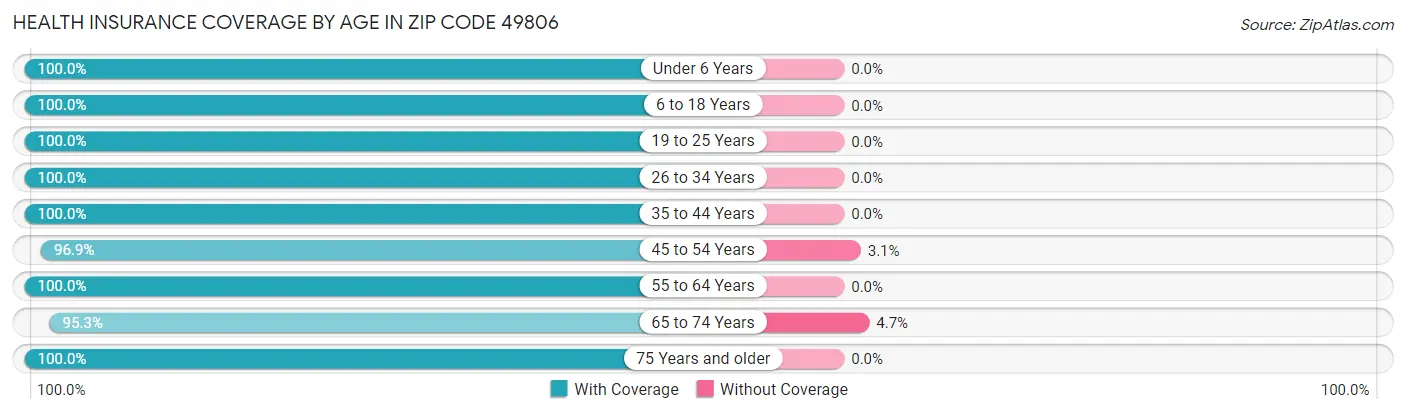 Health Insurance Coverage by Age in Zip Code 49806