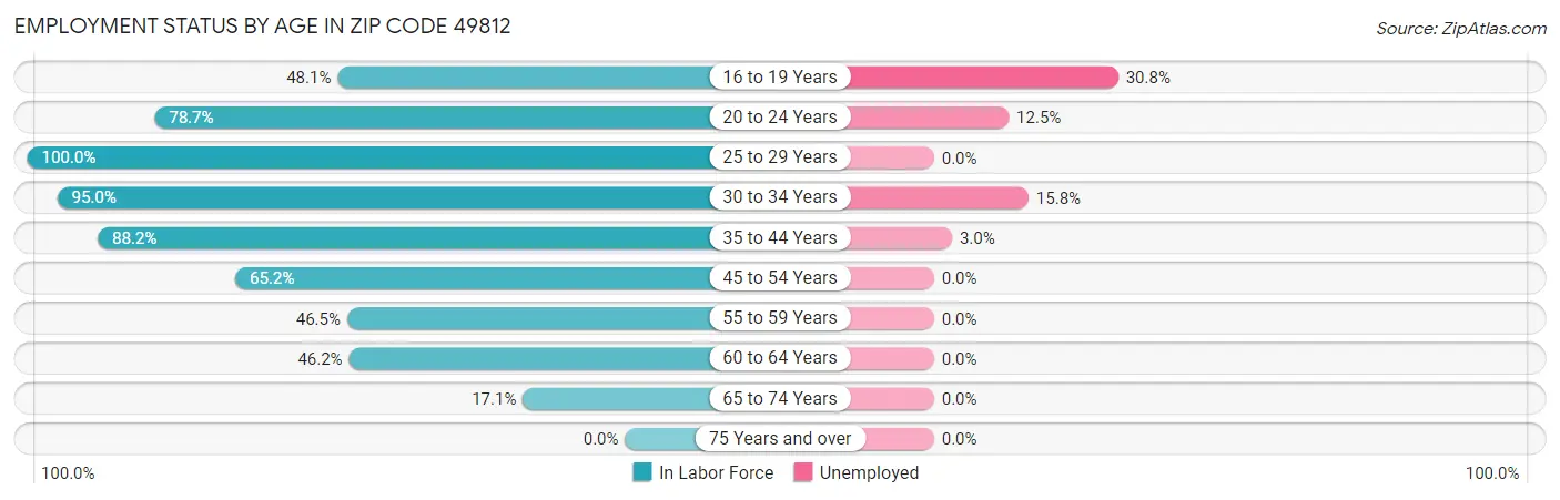 Employment Status by Age in Zip Code 49812