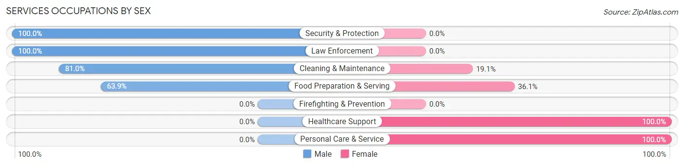 Services Occupations by Sex in Zip Code 49818