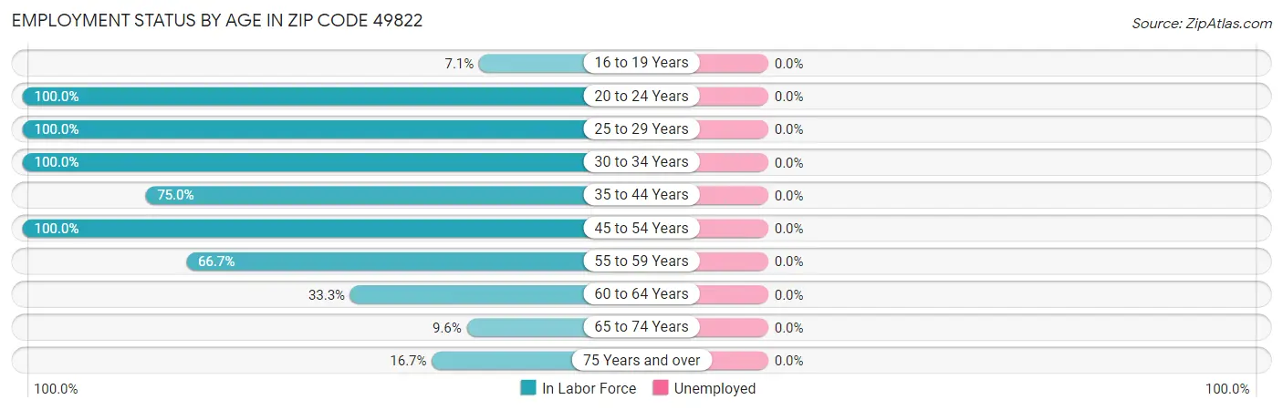 Employment Status by Age in Zip Code 49822