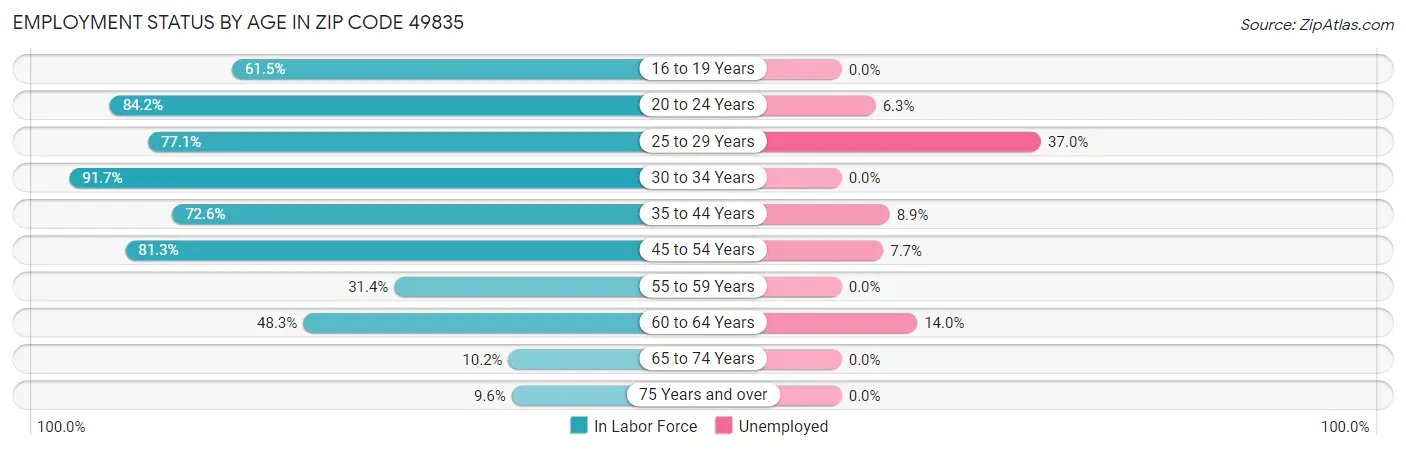 Employment Status by Age in Zip Code 49835