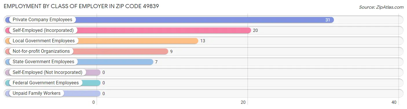 Employment by Class of Employer in Zip Code 49839