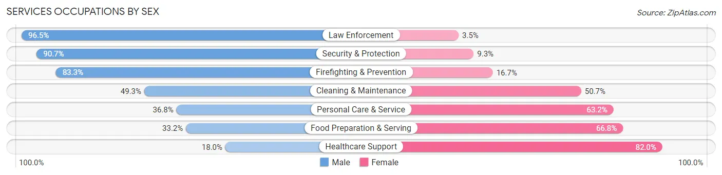 Services Occupations by Sex in Zip Code 49849