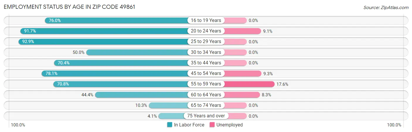 Employment Status by Age in Zip Code 49861