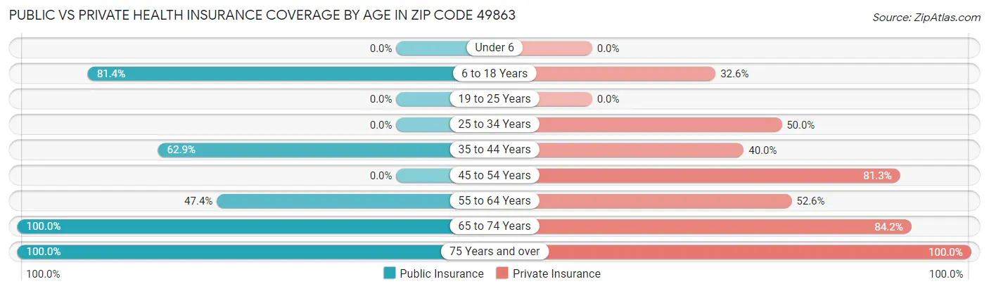 Public vs Private Health Insurance Coverage by Age in Zip Code 49863