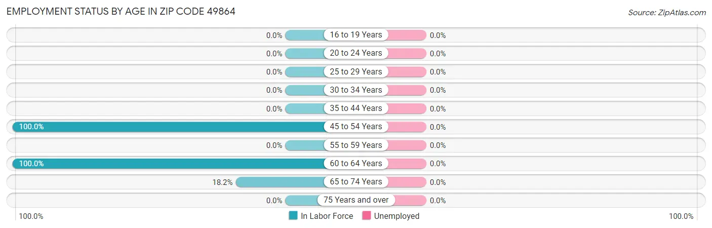 Employment Status by Age in Zip Code 49864