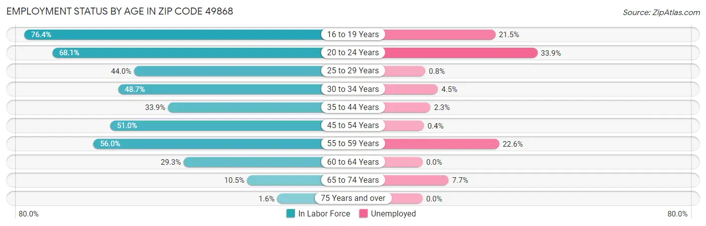 Employment Status by Age in Zip Code 49868
