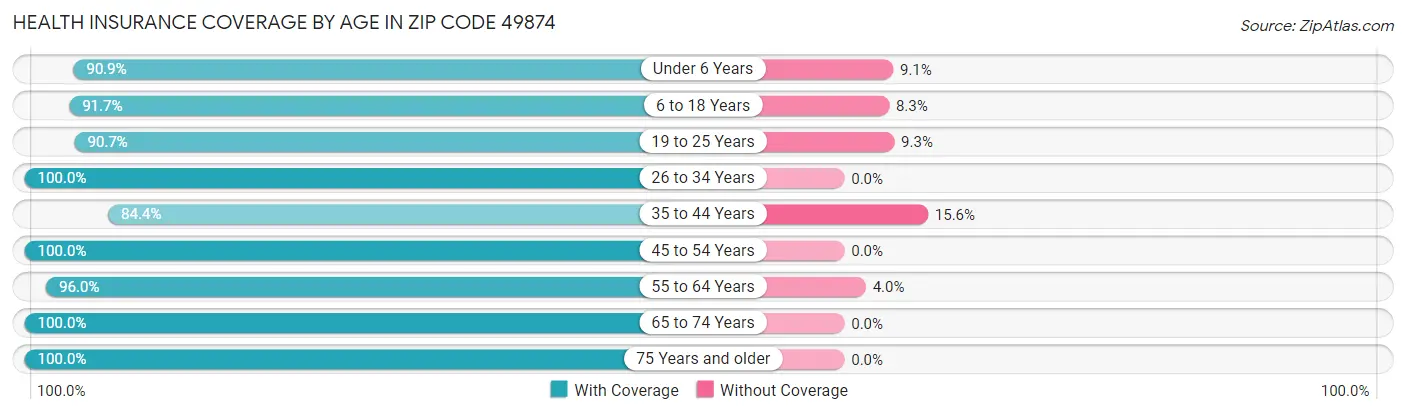 Health Insurance Coverage by Age in Zip Code 49874
