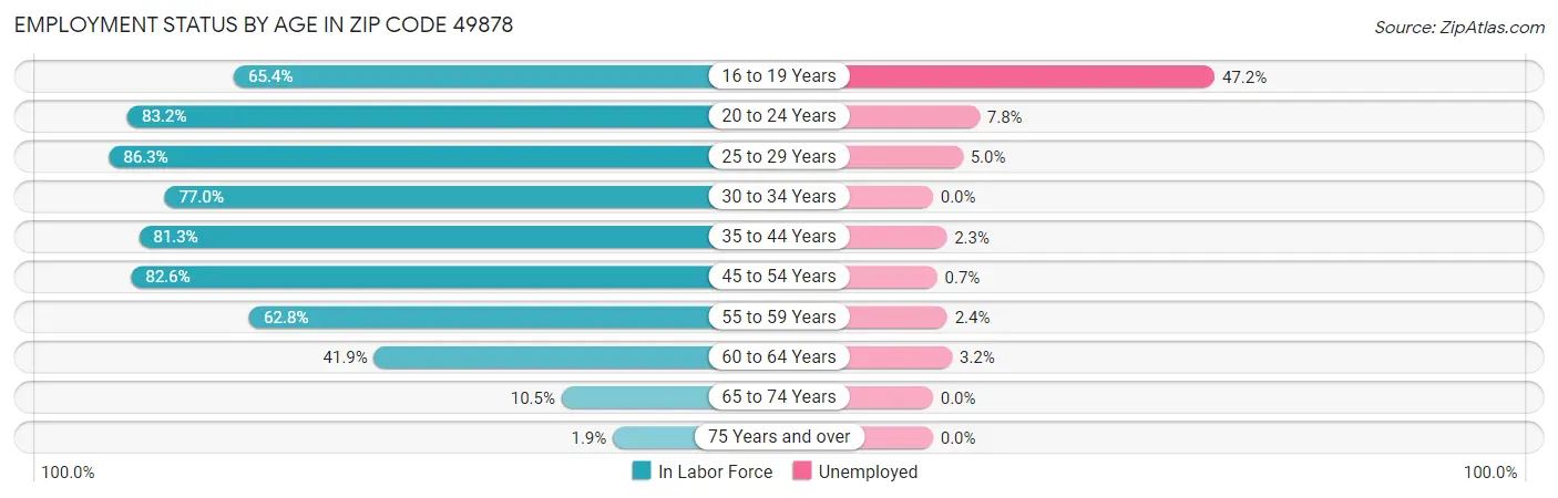 Employment Status by Age in Zip Code 49878