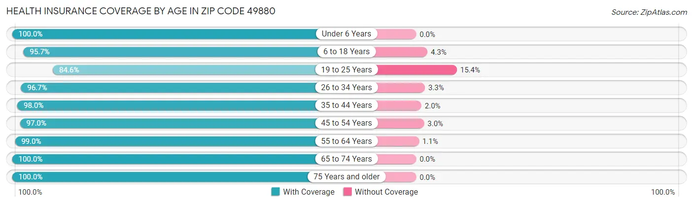 Health Insurance Coverage by Age in Zip Code 49880
