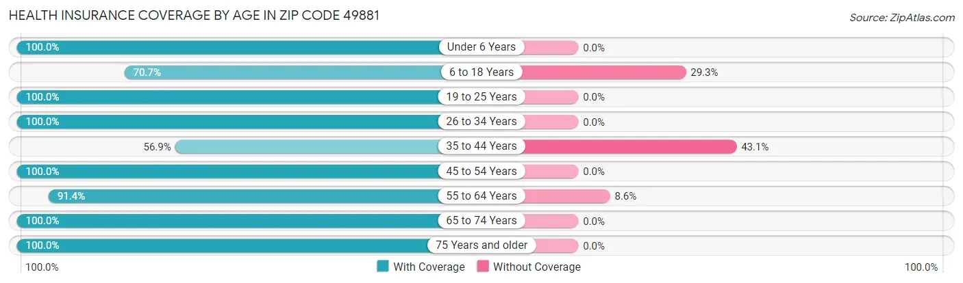 Health Insurance Coverage by Age in Zip Code 49881