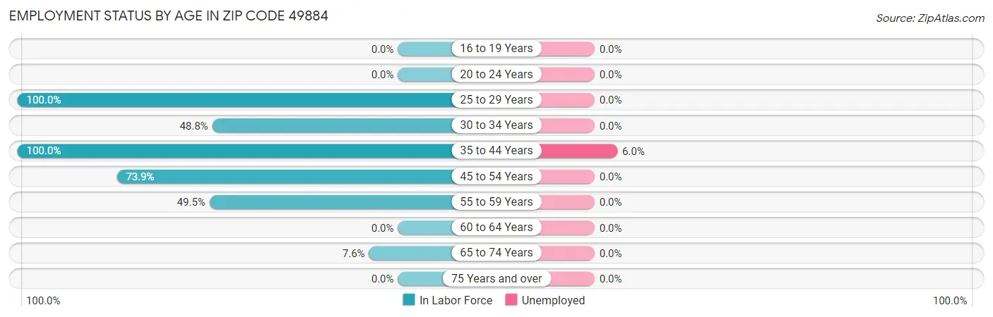 Employment Status by Age in Zip Code 49884