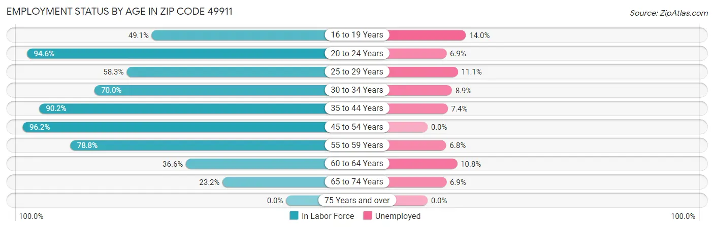 Employment Status by Age in Zip Code 49911