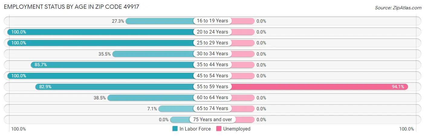 Employment Status by Age in Zip Code 49917