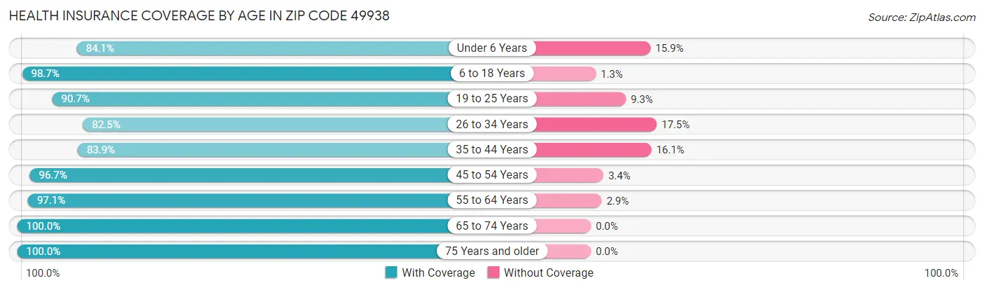 Health Insurance Coverage by Age in Zip Code 49938