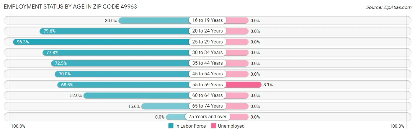 Employment Status by Age in Zip Code 49963