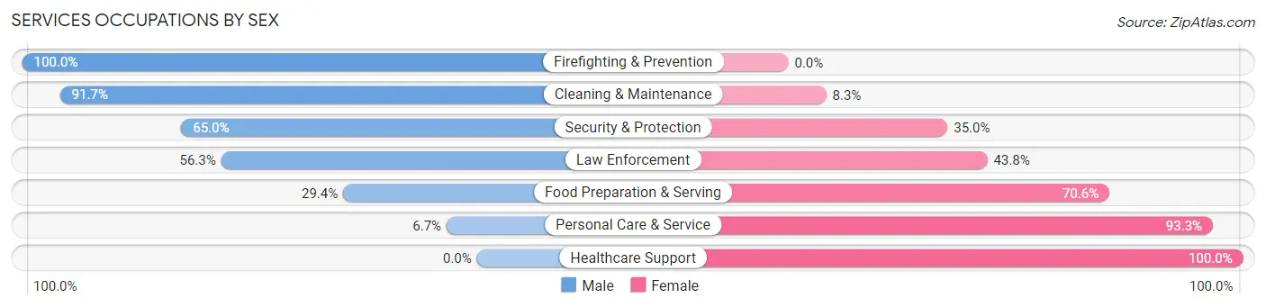Services Occupations by Sex in Zip Code 50583