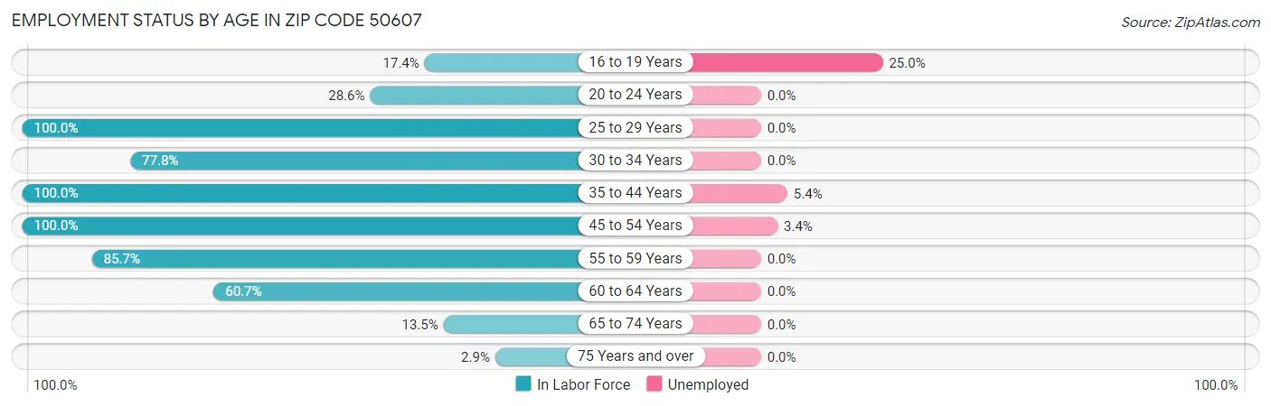 Employment Status by Age in Zip Code 50607