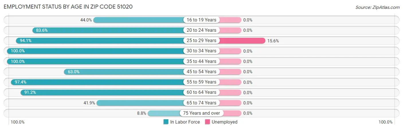 Employment Status by Age in Zip Code 51020