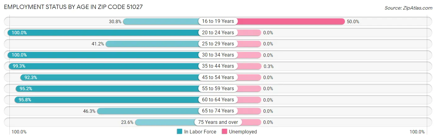 Employment Status by Age in Zip Code 51027