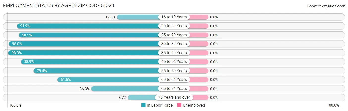 Employment Status by Age in Zip Code 51028