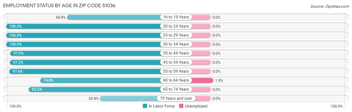 Employment Status by Age in Zip Code 51036