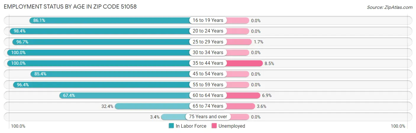 Employment Status by Age in Zip Code 51058