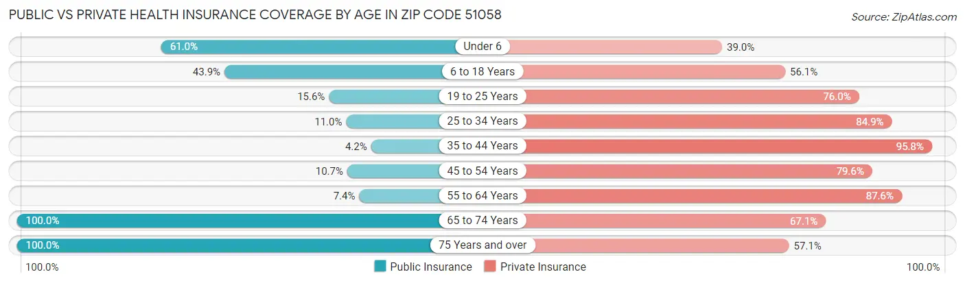 Public vs Private Health Insurance Coverage by Age in Zip Code 51058