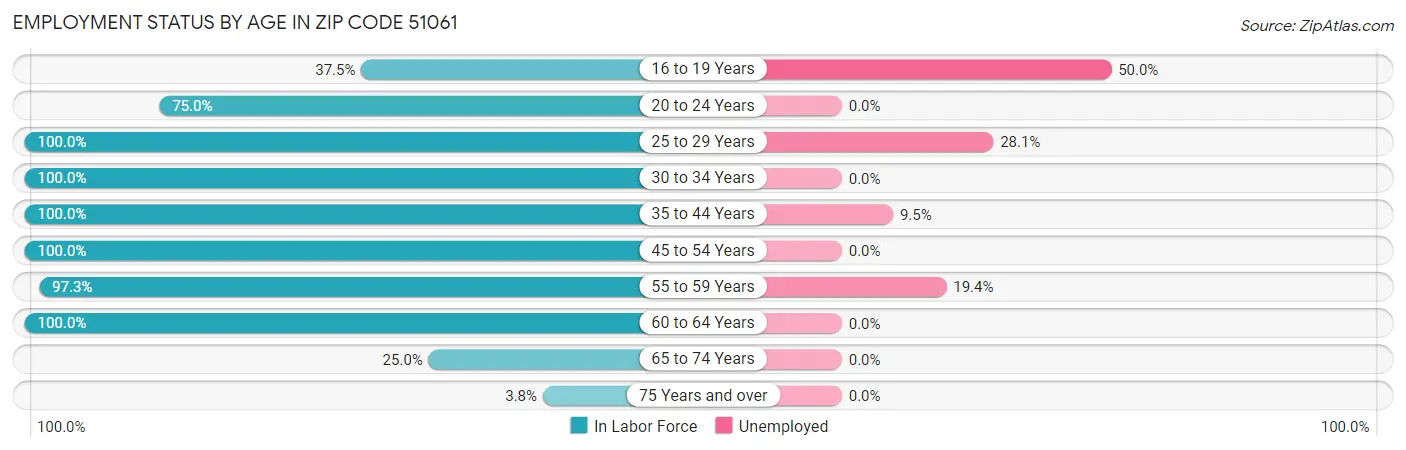 Employment Status by Age in Zip Code 51061