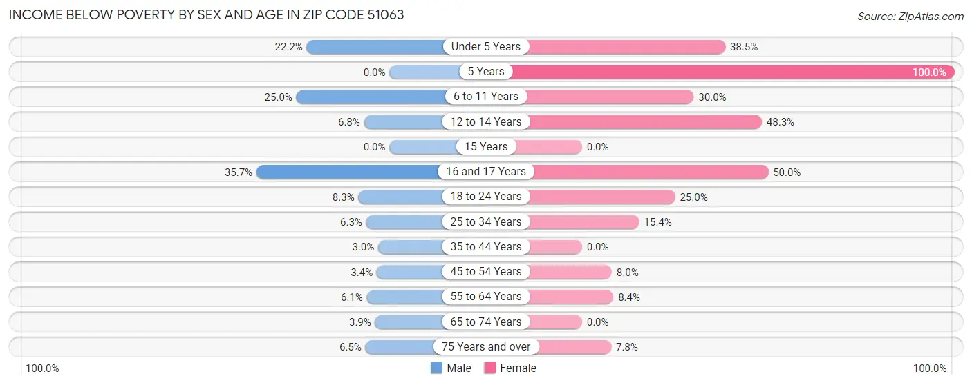 Income Below Poverty by Sex and Age in Zip Code 51063