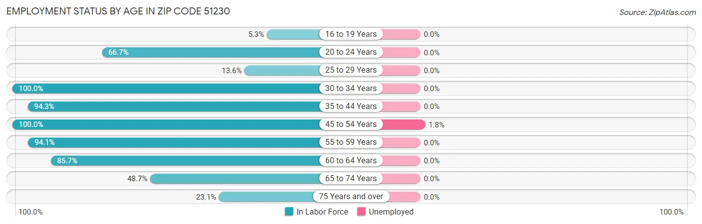 Employment Status by Age in Zip Code 51230