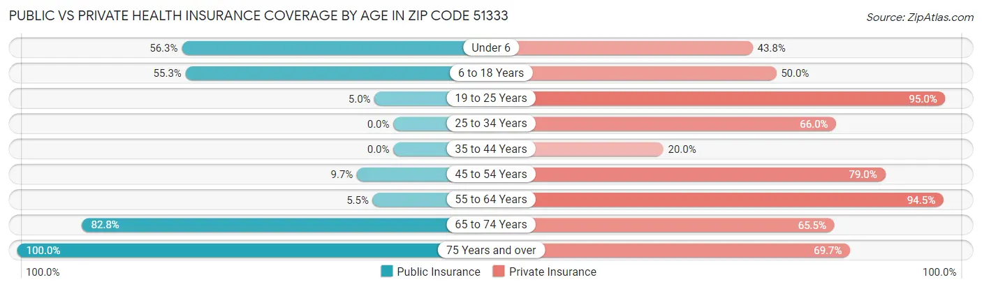 Public vs Private Health Insurance Coverage by Age in Zip Code 51333