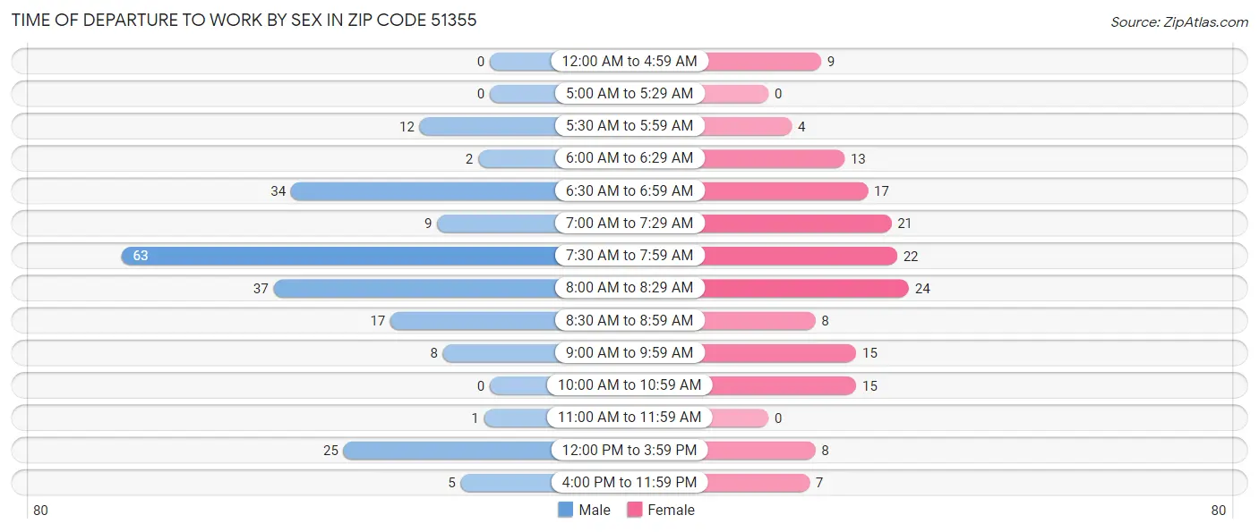 Time of Departure to Work by Sex in Zip Code 51355