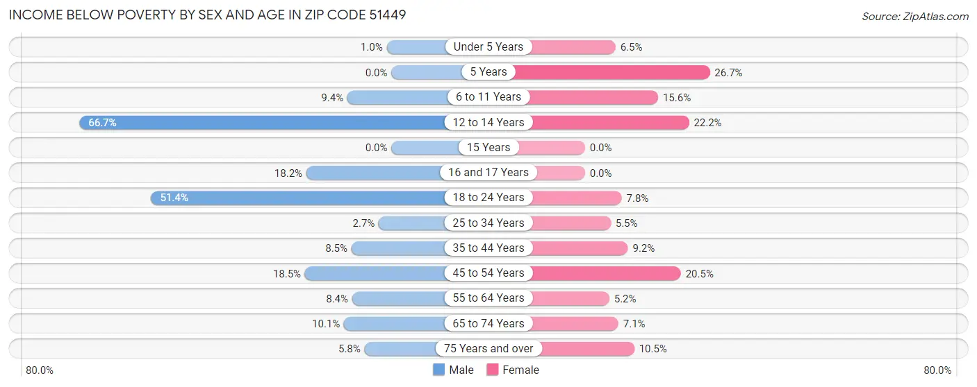 Income Below Poverty by Sex and Age in Zip Code 51449