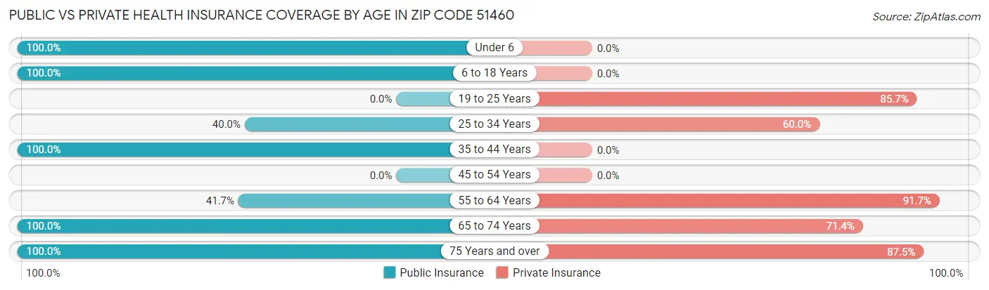 Public vs Private Health Insurance Coverage by Age in Zip Code 51460