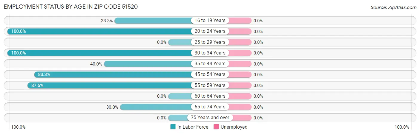 Employment Status by Age in Zip Code 51520